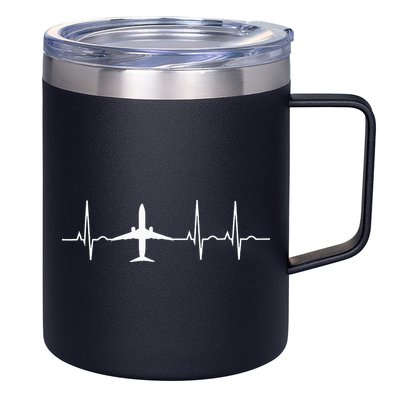 Airplane Heartbeat Pilot Flying Cool Aviator 12oz Stainless Steel Coffee Mug