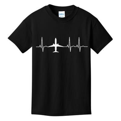 Airplane Heartbeat Pilot Flying Cool Aviator Kids T-Shirt