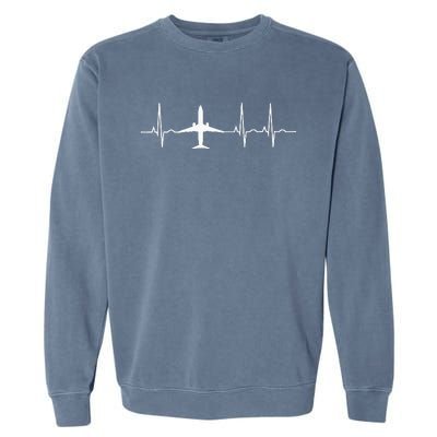 Airplane Heartbeat Pilot Flying Cool Aviator Garment-Dyed Sweatshirt