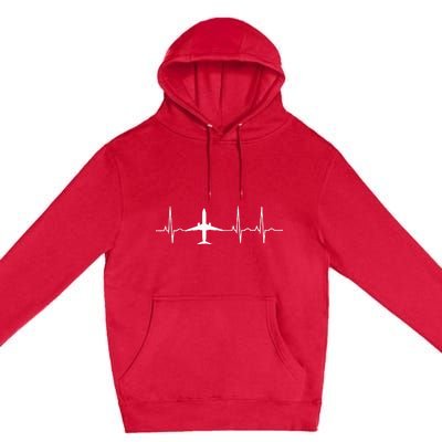 Airplane Heartbeat Pilot Flying Cool Aviator Premium Pullover Hoodie