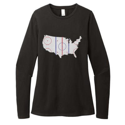 American Hockey Pride USA Map Hockey Player Womens CVC Long Sleeve Shirt