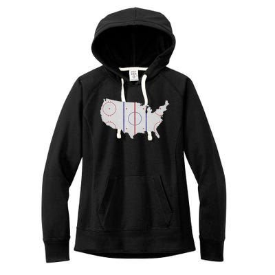 American Hockey Pride USA Map Hockey Player Women's Fleece Hoodie