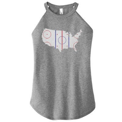 American Hockey Pride USA Map Hockey Player Women’s Perfect Tri Rocker Tank