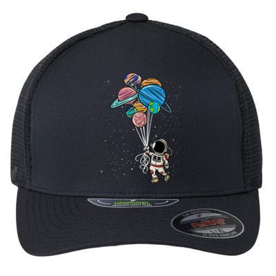 Astronaut Holding Planet Balloons Astronaut Space Spaceman Moon Mars Flexfit Unipanel Trucker Cap