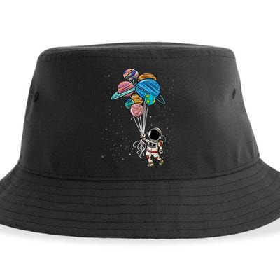 Astronaut Holding Planet Balloons Astronaut Space Spaceman Moon Mars Sustainable Bucket Hat