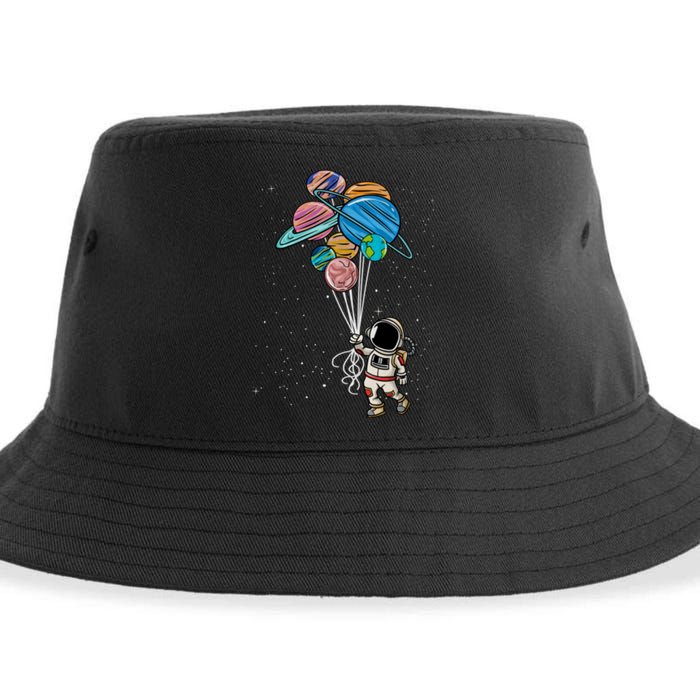 Astronaut Holding Planet Balloons Astronaut Space Spaceman Moon Mars Sustainable Bucket Hat