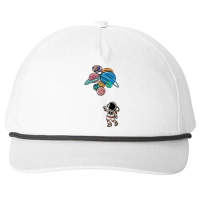 Astronaut Holding Planet Balloons Astronaut Space Spaceman Moon Mars Snapback Five-Panel Rope Hat