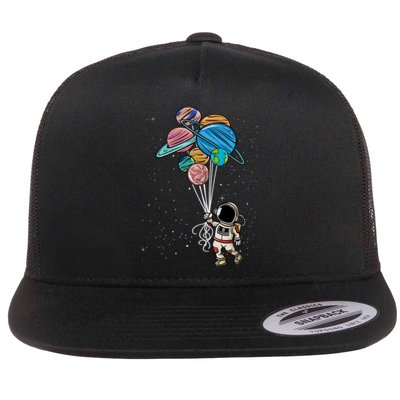 Astronaut Holding Planet Balloons Astronaut Space Spaceman Moon Mars Flat Bill Trucker Hat