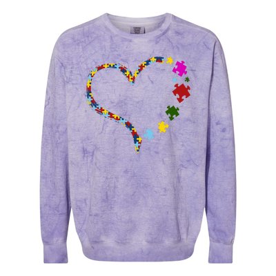 Autism Heart Puzzle Piece Colorblast Crewneck Sweatshirt