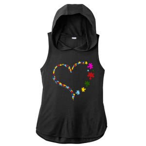 Autism Heart Puzzle Piece Ladies PosiCharge Tri-Blend Wicking Draft Hoodie Tank