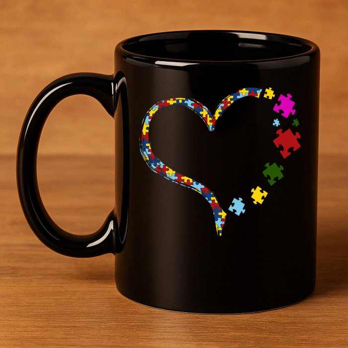 Autism Heart Puzzle Piece 11oz C Handle Ceramic Mug