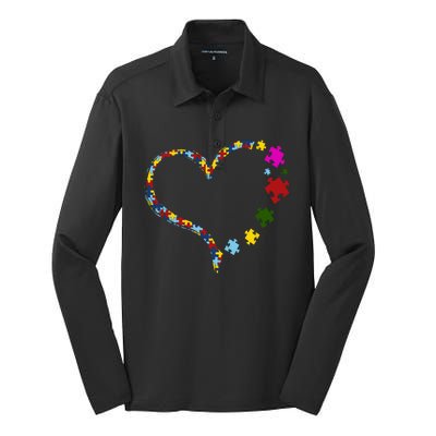 Autism Heart Puzzle Piece Silk Touch Performance Long Sleeve Polo