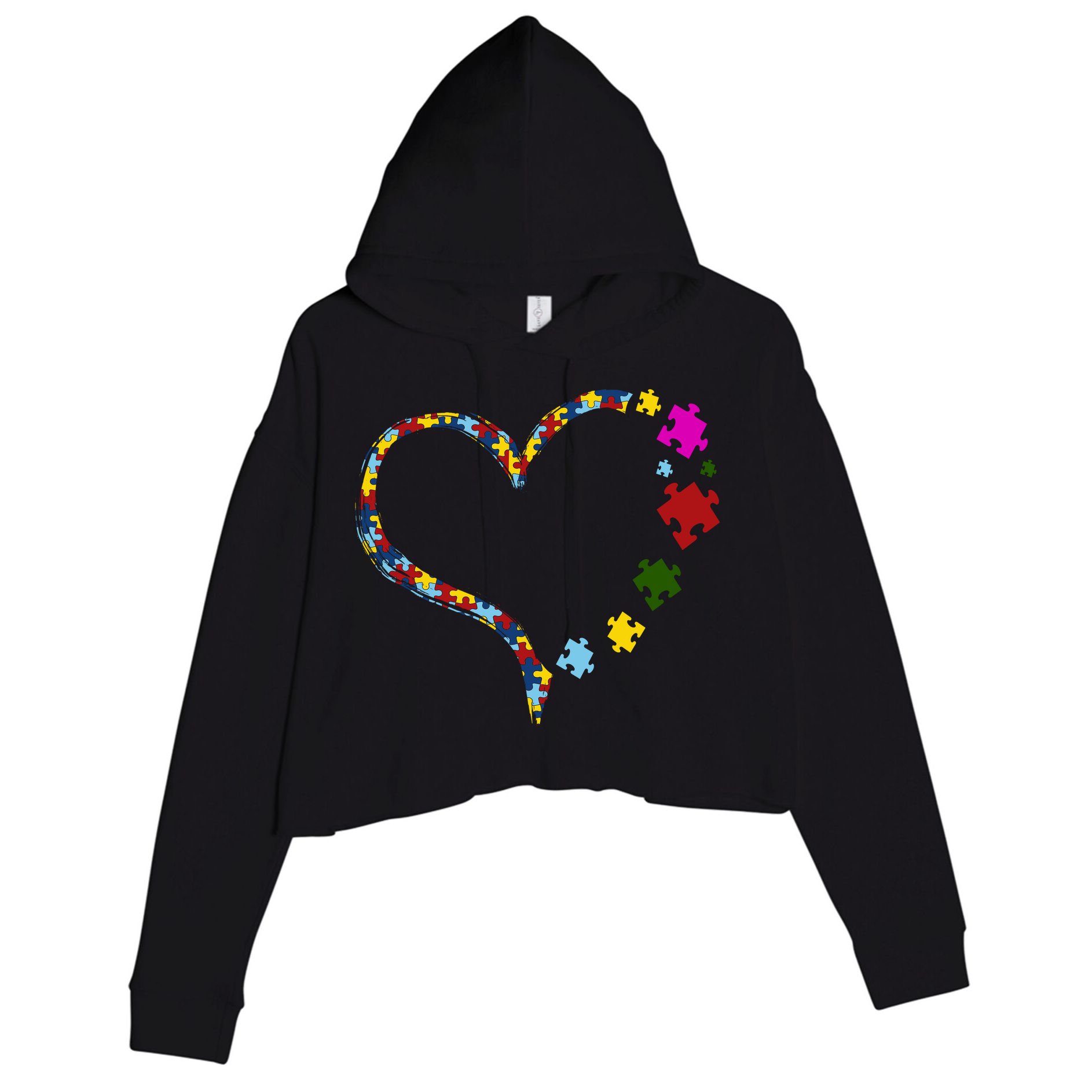 Autism Heart Puzzle Piece Crop Fleece Hoodie