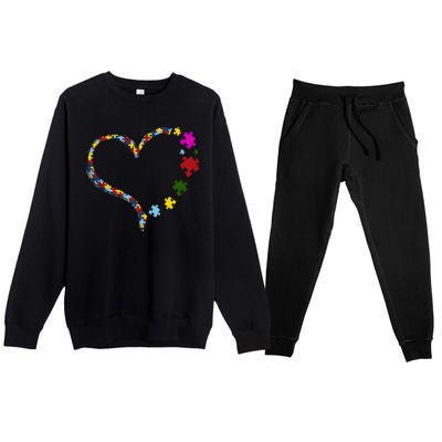 Autism Heart Puzzle Piece Premium Crewneck Sweatsuit Set