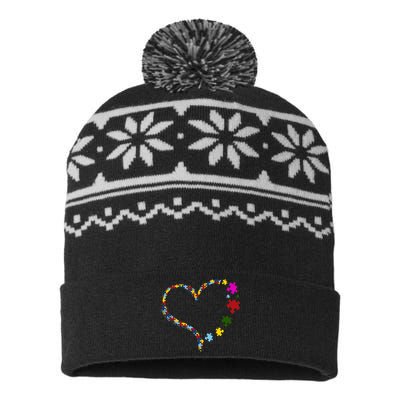 Autism Heart Puzzle Piece USA-Made Snowflake Beanie