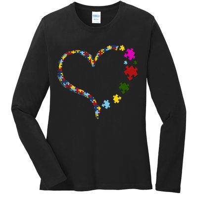Autism Heart Puzzle Piece Ladies Long Sleeve Shirt