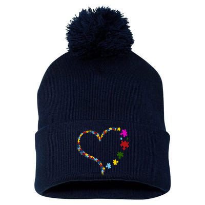 Autism Heart Puzzle Piece Pom Pom 12in Knit Beanie