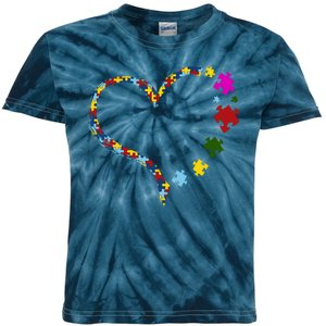 Autism Heart Puzzle Piece Kids Tie-Dye T-Shirt