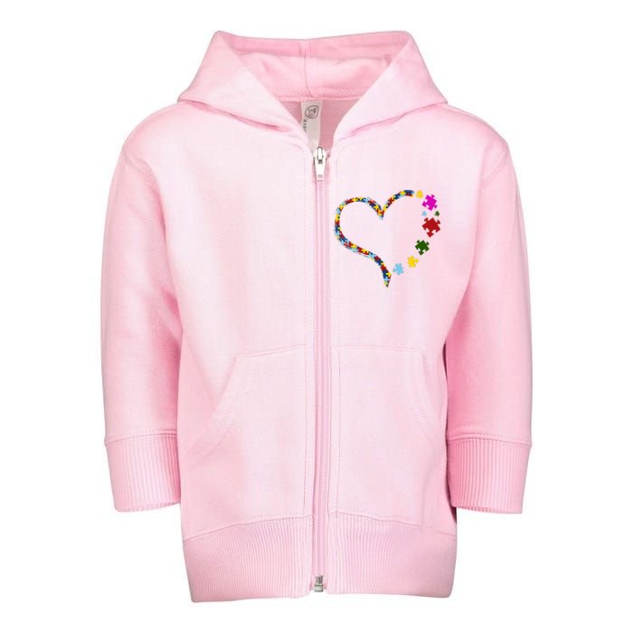 Autism Heart Puzzle Piece Toddler Zip Fleece Hoodie