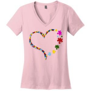 Autism Heart Puzzle Piece Women's V-Neck T-Shirt