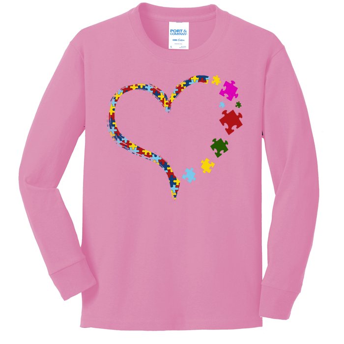 Autism Heart Puzzle Piece Kids Long Sleeve Shirt