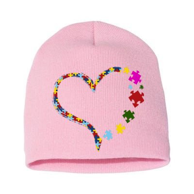 Autism Heart Puzzle Piece Short Acrylic Beanie