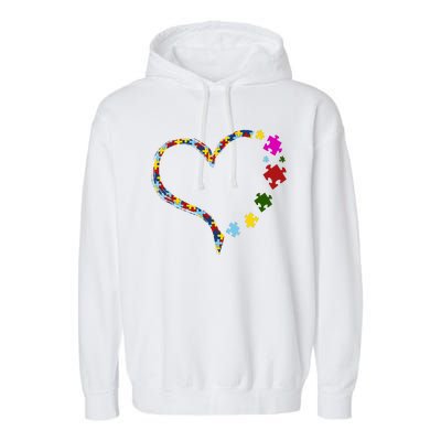 Autism Heart Puzzle Piece Garment-Dyed Fleece Hoodie