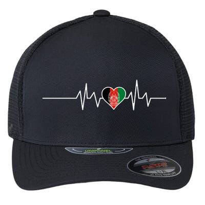 Afghanistan Heart Pulse Flag Flexfit Unipanel Trucker Cap