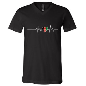 Afghanistan Heart Pulse Flag V-Neck T-Shirt