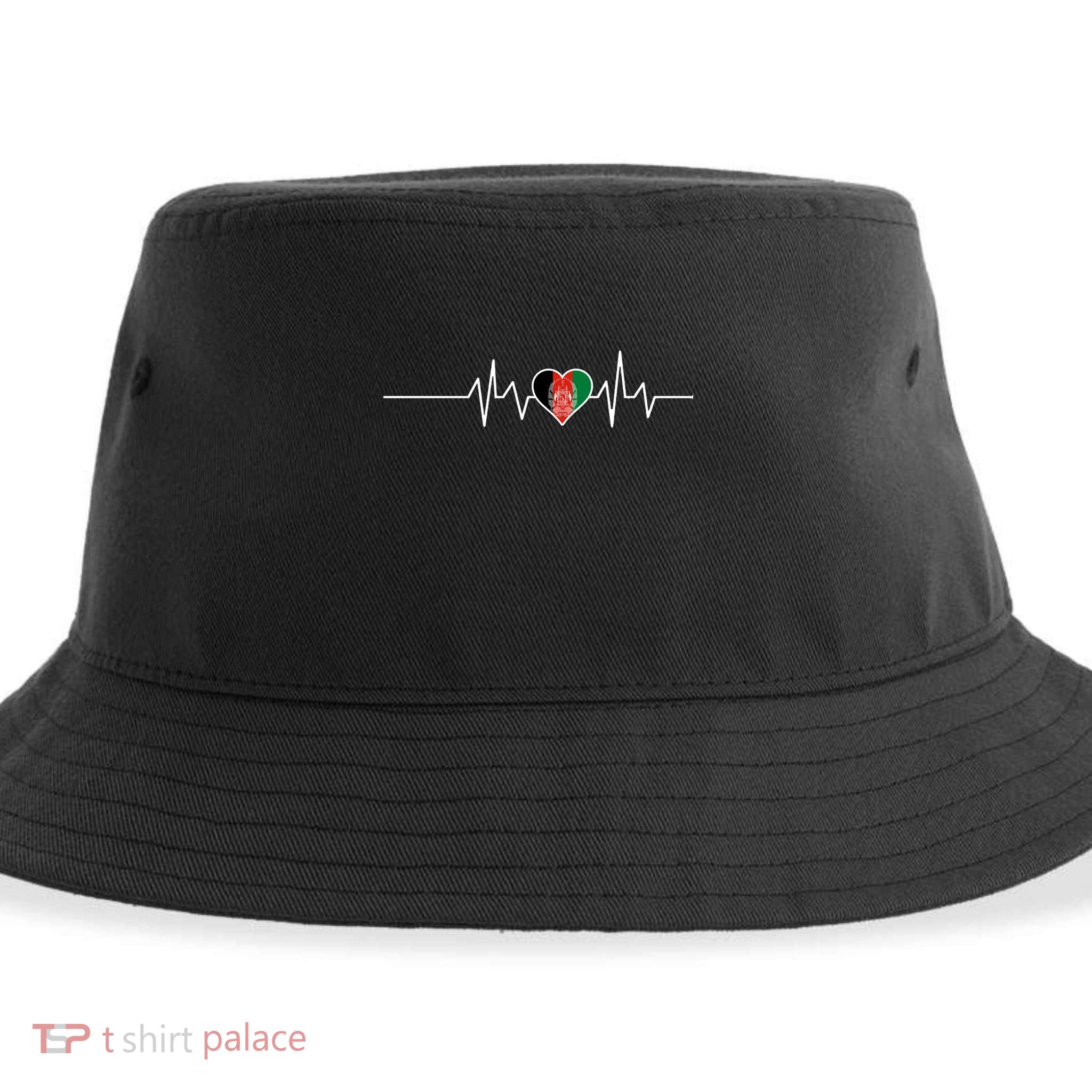 Afghanistan Heart Pulse Flag Sustainable Bucket Hat