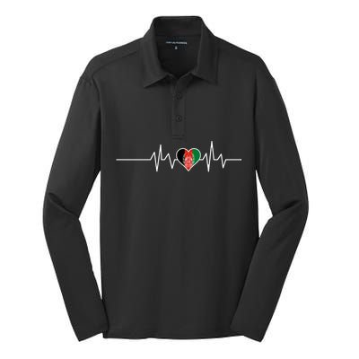 Afghanistan Heart Pulse Flag Silk Touch Performance Long Sleeve Polo