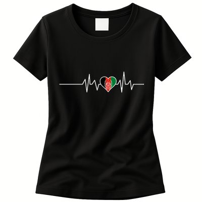 Afghanistan Heart Pulse Flag Womens T-Shirt