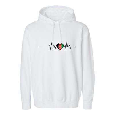 Afghanistan Heart Pulse Flag Garment-Dyed Fleece Hoodie