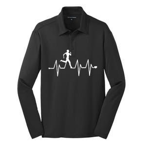 Athletics Heartbeat Pulse Funny Running Silk Touch Performance Long Sleeve Polo