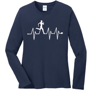 Athletics Heartbeat Pulse Funny Running Ladies Long Sleeve Shirt