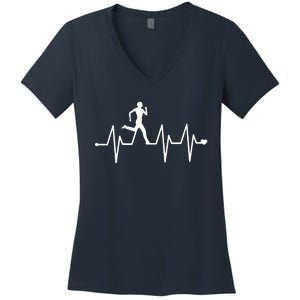 Athletics Heartbeat Pulse Funny Running Women's V-Neck T-Shirt