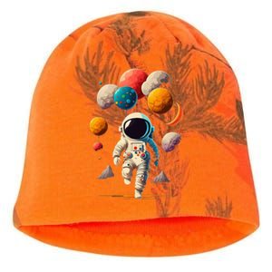 Astronaut holding Planet Balloons Solar System space Kati - Camo Knit Beanie