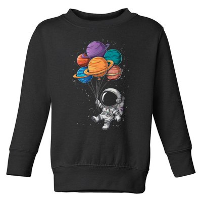 Astronaut Holding Planet Balloons Floating In Space Toddler Sweatshirt