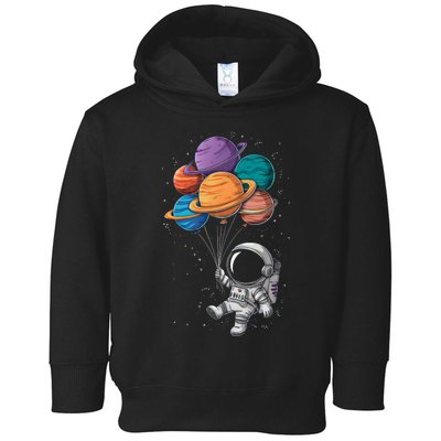 Astronaut Holding Planet Balloons Floating In Space Toddler Hoodie