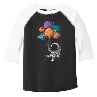 Astronaut Holding Planet Balloons Floating In Space Toddler Fine Jersey T-Shirt