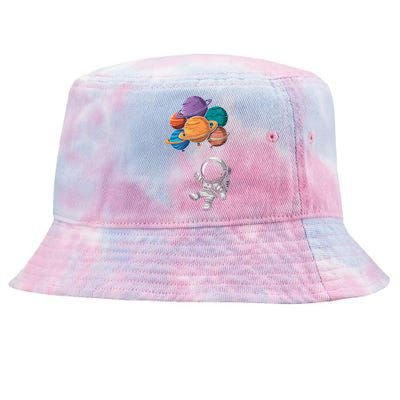 Astronaut Holding Planet Balloons Floating In Space Tie-Dyed Bucket Hat