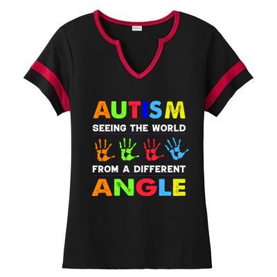 Autism Hand Prints Seeing The World From A Different Angle Ladies Halftime Notch Neck Tee