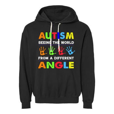 Autism Hand Prints Seeing The World From A Different Angle Garment-Dyed Fleece Hoodie