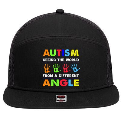 Autism Hand Prints Seeing The World From A Different Angle 7 Panel Mesh Trucker Snapback Hat