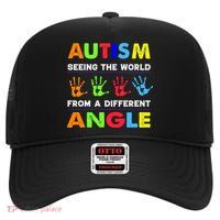 Autism Hand Prints Seeing The World From A Different Angle High Crown Mesh Back Trucker Hat