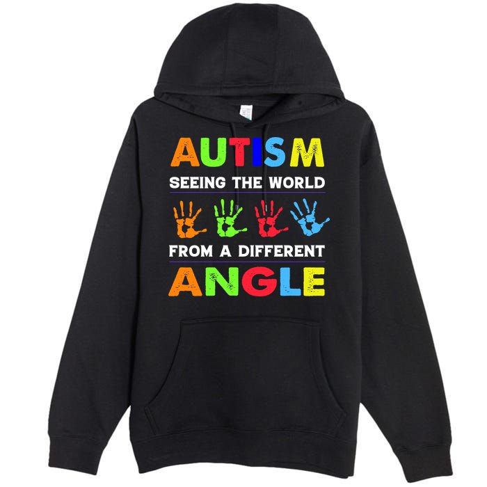 Autism Hand Prints Seeing The World From A Different Angle Premium Pullover Hoodie