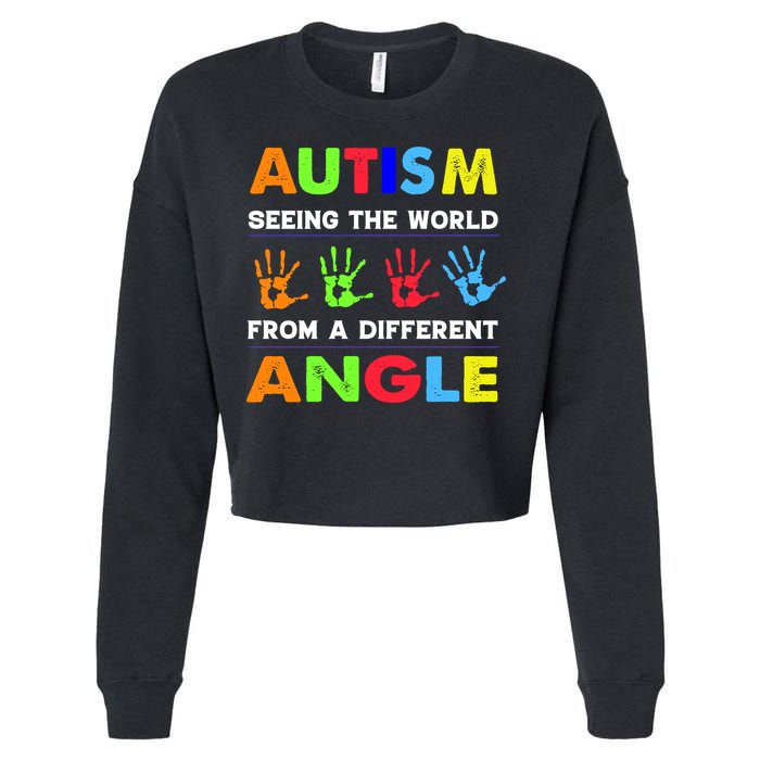 Autism Hand Prints Seeing The World From A Different Angle Cropped Pullover Crew