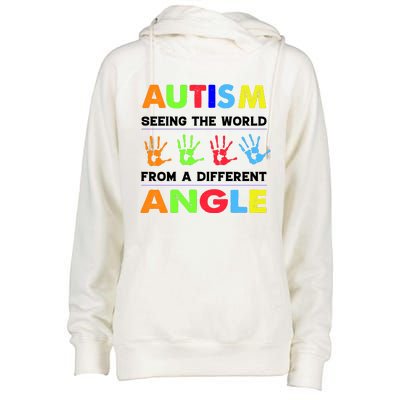 Autism Hand Prints Seeing The World From A Different Angle Womens Funnel Neck Pullover Hood