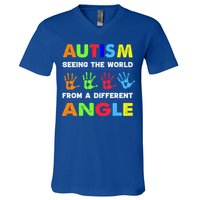 Autism Hand Prints Seeing The World From A Different Angle V-Neck T-Shirt