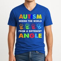 Autism Hand Prints Seeing The World From A Different Angle V-Neck T-Shirt